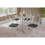 Sala De Jantar Completa Volga C/ Tampo De Vidro 90cm E 4 Cadeiras Holanda Cromada - Courano Preto - Kappesberg