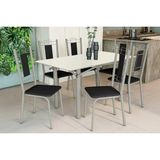 Conjunto: Mesa De Cozinha Elba Tampo Madeirado C/ Vidro 160cm E 6 Cadeiras Florença Niquel/off White - Courano Preto - Kappesberg