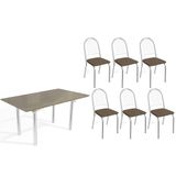 Conjunto: Mesa Sala Jantar Elba Tampo Madeirado C/ Vidro 160cm E 6 Cadeiras Noruega Cromada/freijo Bronze - Courano Marrom - Kappesberg