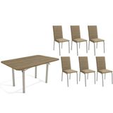 Conjunto: Mesa Sala Jantar Elba C/ Tampo De Madeira 160cm E 6 Cadeiras Amsterdã Niquel/nogueira - Courano Capuccino - Kappesberg