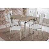 Conjunto: Mesa Sala Jantar Elba Tampo Madeirado C/ Vidro 120cm E 6 Cadeiras Lisboa Niquel/freijo Bronze - Courano Branco - Kappesberg