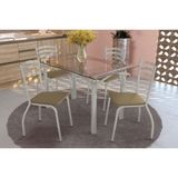 Conjunto: Mesa De Cozinha Elba C/ Tampo De Vidro 140cm E 6 Cadeiras Portugal Niquel - Courano Capuccino - Kappesberg