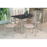 Conjunto: Mesa Sala Jantar Elba Tampo Madeirado C/ Vidro 120cm E 6 Cadeiras Florença Niquel/preto - Courano Bege - Kappesberg