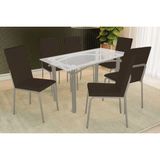 Conjunto: Mesa De Cozinha Elba C/ Tampo De Vidro 140cm E 6 Cadeiras Amsterdã Niquel - Courano Marrom - Kappesberg