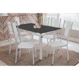 Conjunto: Mesa Sala Jantar Elba Tampo Madeirado C/ Vidro 120cm E 6 Cadeiras Lisboa Cromada/preto - Courano Branco - Kappesberg