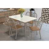Conjunto: Mesa De Cozinha Elba Tampo Madeirado C/ Vidro 120cm E 6 Cadeiras Holanda Niquel/off White - Courano Capuccino - Kappesberg