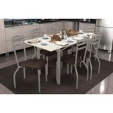 Conjunto: Mesa De Cozinha Elba Tampo Madeirado C/ Vidro 160cm E 6 Cadeiras Portugal Niquel/off White - Courano Marrom - Kappesberg