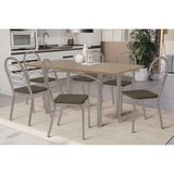 Conjunto: Mesa De Cozinha Elba Tampo Madeirado C/ Vidro 160cm E 6 Cadeiras Holanda Niquel/freijo Bronze - Courano Marrom - Kappesberg