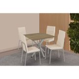 Conjunto: Mesa Sala Jantar Volga C/ Tampo De Madeira 90cm E 4 Cadeiras Amsterdã Niquel - Bege - Kappesberg