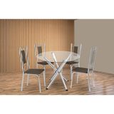 Conjunto: Mesa Sala Jantar Volga C/ Tampo De Vidro 95cm E 4 Cadeiras Florença Cromada - Courano Marrom - Kappesberg