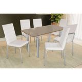 Conjunto: Mesa Sala Jantar Elba Tampo Madeirado C/ Vidro 160cm E 6 Cadeiras Amsterdã Cromada/freijo Bronze - Courano Branco - Kappesberg