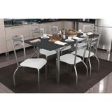 Conjunto: Mesa De Cozinha Elba Tampo Madeirado C/ Vidro 160cm E 6 Cadeiras Portugal Cromada/preto - Courano Branco - Kappesberg