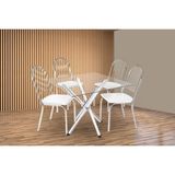 Conjunto: Mesa De Cozinha Volga C/ Tampo De Vidro 90cm E 4 Cadeiras Noruega Cromada - Courano Branco - Kappesberg