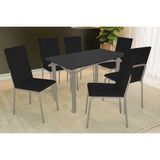 Conjunto: Mesa De Cozinha Elba Tampo Madeirado C/ Vidro 120cm E 6 Cadeiras Amsterdã Niquel/preto - Courano Preto - Kappesberg
