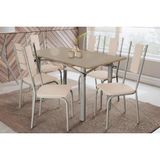 Conjunto: Mesa Sala Jantar Elba Tampo Madeirado C/ Vidro 160cm E 6 Cadeiras Lisboa Niquel/freijo Bronze - Courano Bege - Kappesberg