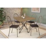 Conjunto: Mesa De Cozinha Volga C/ Tampo De Madeira 90cm E 4 Cadeiras Holanda Niquel/nogueira - Marrom - Kappesberg