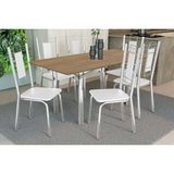 Conjunto: Mesa Sala Jantar Elba C/ Tampo De Madeira 160cm E 6 Cadeiras Florença Cromada/nogueira - Courano Branco - Kappesberg