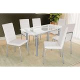 Conjunto: Mesa Sala Jantar Elba C/ Tampo De Vidro 140cm E 6 Cadeiras Amsterdã Cromada - Courano Branco - Kappesberg