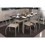 Conjunto: Mesa Sala Jantar Elba Tampo Madeirado C/ Vidro 160cm E 6 Cadeiras Portugal Niquel/preto - Courano Bege - Kappesberg
