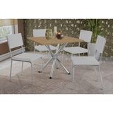 Conjunto: Mesa Sala Jantar Volga C/ Tampo De Madeira 90cm E 4 Cadeiras Zaria Cromada/nogueira - Boucle Cinza - Kappesberg