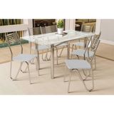 Conjunto: Mesa Sala Jantar Elba C/ Tampo De Vidro 150cm E 6 Cadeiras Nápoles Cromada - Courano Branco - Kappesberg