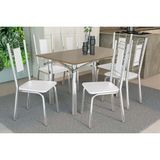 Conjunto: Mesa Sala Jantar Elba Tampo Madeirado C/ Vidro 120cm E 6 Cadeiras Florença Cromada/freijo Bronze - Courano Branco - Kappesberg