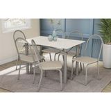 Conjunto: Mesa De Cozinha Elba Tampo Madeirado C/ Vidro 120cm E 6 Cadeiras Noruega Niquel/off White - Courano Bege - Kappesberg