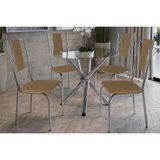 Conjunto: Mesa De Cozinha Volga C/ Tampo De Vidro 95cm E 4 Cadeiras Lisboa Cromada - Courano Capuccino - Kappesberg