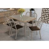 Conjunto: Mesa De Cozinha Elba Tampo Madeirado C/ Vidro 120cm E 6 Cadeiras Holanda Niquel/freijo Bronze - Courano Marrom - Kappesberg