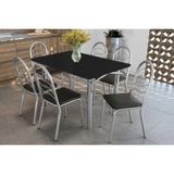 Conjunto: Mesa De Cozinha Elba Tampo Madeirado C/ Vidro 120cm E 6 Cadeiras Holanda Cromada/preto - Courano Preto - Kappesberg