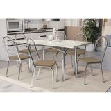 Conjunto: Mesa Sala Jantar Elba Tampo Madeirado C/ Vidro 160cm E 6 Cadeiras Holanda Cromada/off White - Courano Capuccino - Kappesberg