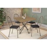 Conjunto: Mesa De Cozinha Volga C/ Tampo De Madeira 90cm E 4 Cadeiras Holanda Niquel/nogueira - Courano Preto - Kappesberg