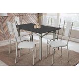 Conjunto: Mesa De Cozinha Elba Tampo Madeirado C/ Vidro 120cm E 6 Cadeiras Lisboa Niquel/preto - Courano Branco - Kappesberg