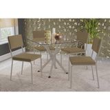 Conjunto: Mesa De Cozinha Volga C/ Tampo De Vidro 90cm E 4 Cadeiras Zaria Niquel - Boucle Bege - Kappesberg