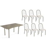 Conjunto: Mesa Sala Jantar Elba Tampo Madeirado C/ Vidro 160cm E 6 Cadeiras Noruega Niquel/freijo Bronze - Courano Branco - Kappesberg
