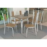 Conjunto: Mesa Sala Jantar Elba Tampo Madeirado C/ Vidro 120cm E 6 Cadeiras Florença Cromada/freijo Bronze - Courano Capuccino - Kappesberg