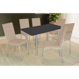 Conjunto: Mesa Sala Jantar Elba Tampo Madeirado C/ Vidro 160cm E 6 Cadeiras Amsterdã Cromada/preto - Courano Bege - Kappesberg
