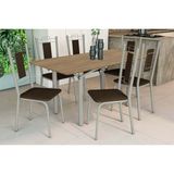 Conjunto: Mesa Sala Jantar Elba C/ Tampo De Madeira 160cm E 6 Cadeiras Florença Niquel/nogueira - Courano Marrom - Kappesberg