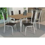 Conjunto: Mesa Sala Jantar Elba C/ Tampo De Madeira 160cm E 6 Cadeiras Florença Cromada/nogueira - Courano Preto - Kappesberg