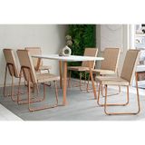 Conjunto: Mesa Sala Jantar Ariel Maior 1601 Tampo Madeirado C/ Vidro 160x80cm E 6 Cadeiras Lira Rose/off White - Rose/areia - Caramelo - Carraro