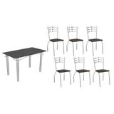 Conjunto: Mesa De Cozinha Elba Tampo Madeirado C/ Vidro 120cm E 6 Cadeiras Portugal Cromada/preto - Courano Preto - Kappesberg