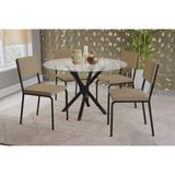 Conjunto: Mesa Sala Jantar Volga C/ Tampo De Vidro 95cm E 4 Cadeiras Zaria Preto - Boucle Bege - Kappesberg