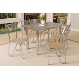 Conjunto: Mesa Sala Jantar Elba Tampo Madeirado C/ Vidro 120cm E 6 Cadeiras Nápoles Cromada/freijo Bronze - Courano Bege - Kappesberg