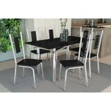 Conjunto: Mesa De Cozinha Elba Tampo Madeirado C/ Vidro 160cm E 6 Cadeiras Florença Cromada/preto - Courano Preto - Kappesberg