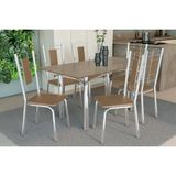 Conjunto: Mesa De Cozinha Elba Tampo Madeirado C/ Vidro 160cm E 6 Cadeiras Florença Cromada/freijo Bronze - Courano Capuccino - Kappesberg