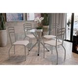 Conjunto: Mesa De Cozinha Volga C/ Tampo De Vidro 95cm E 4 Cadeiras Portugal Niquel - Courano Bege - Kappesberg