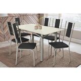 Conjunto: Mesa Sala Jantar Elba Tampo Madeirado C/ Vidro 160cm E 6 Cadeiras Lisboa Niquel/off White - Courano Preto - Kappesberg