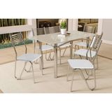 Conjunto: Mesa De Cozinha Elba Tampo Madeirado C/ Vidro 160cm E 6 Cadeiras Nápoles Cromada/off White - Courano Branco - Kappesberg