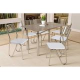 Conjunto: Mesa De Cozinha Elba Tampo Madeirado C/ Vidro 120cm E 6 Cadeiras Nápoles Cromada/freijo Bronze - Courano Branco - Kappesberg