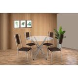 Conjunto: Mesa De Cozinha Volga C/ Tampo De Vidro 95cm E 4 Cadeiras Lisboa Niquel - Courano Marrom - Kappesberg